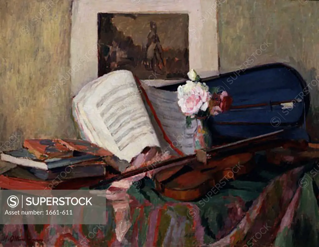 Still Life with Violin Henri Ottmann (1877-1927 French)