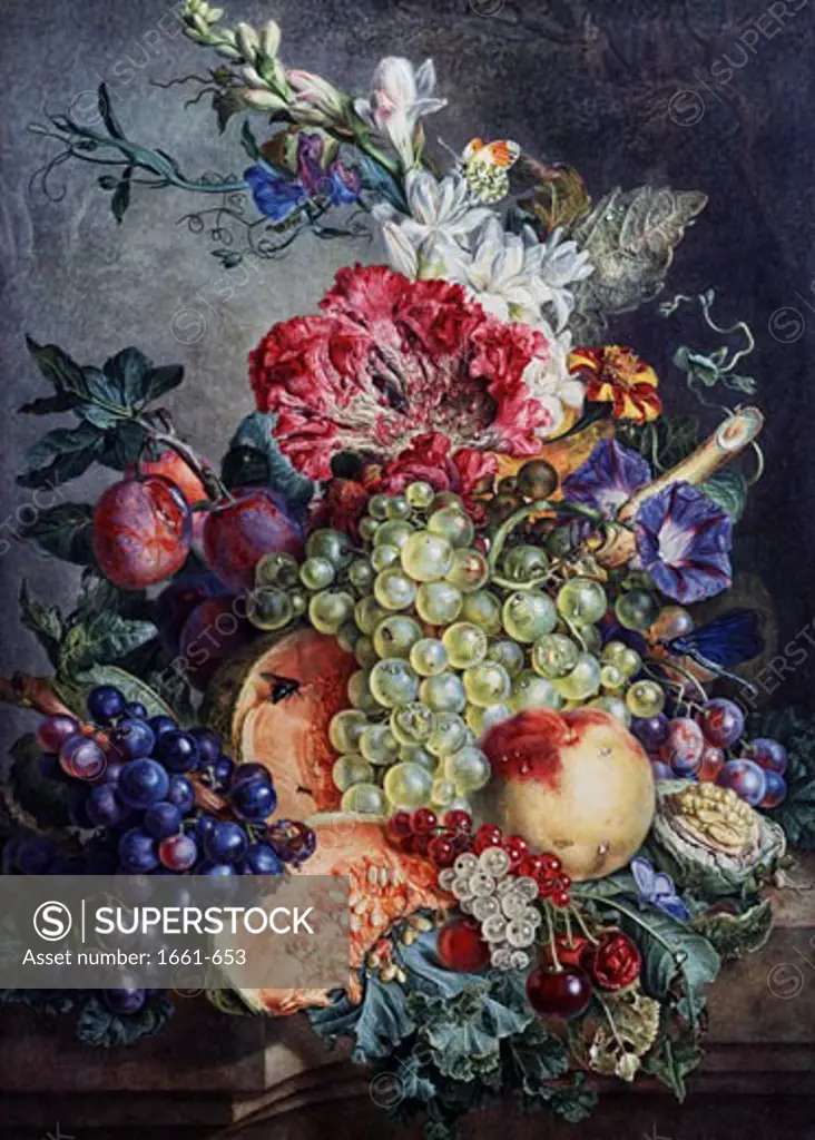 A Still Life of Fruit and Flowers Gerrit Johan van Leeuwen (1756-1825 Dutch)