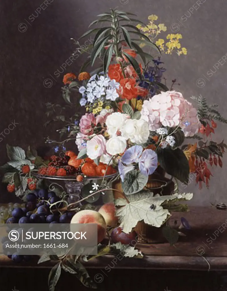 Still Life of Fruit and Flowers Otto Didrik Ottesen (1816-1892 Danish)