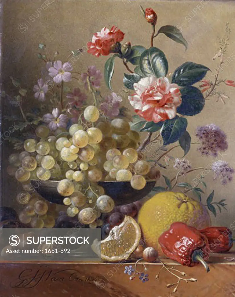 A Still Life of Fruit and Flowers 1834 Georgius Jacobus Johannes Os (1782-1861 Dutch)