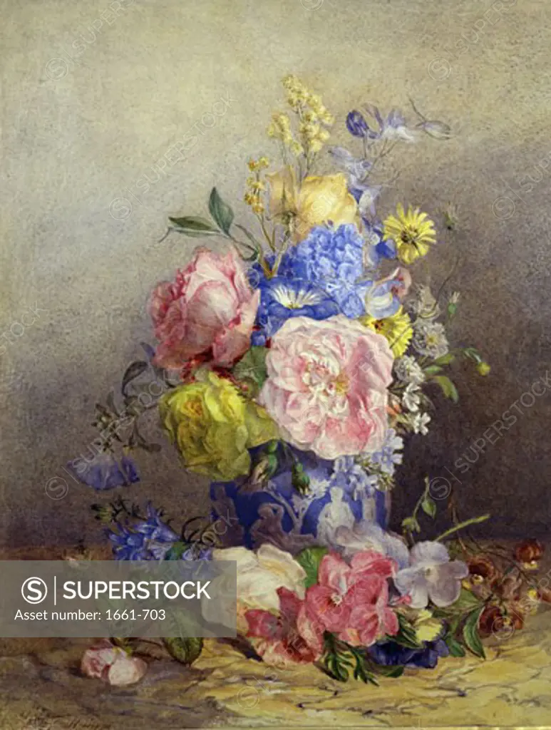A Still Life of Roses and Summer Flowers Maria Harrison (D.1869)