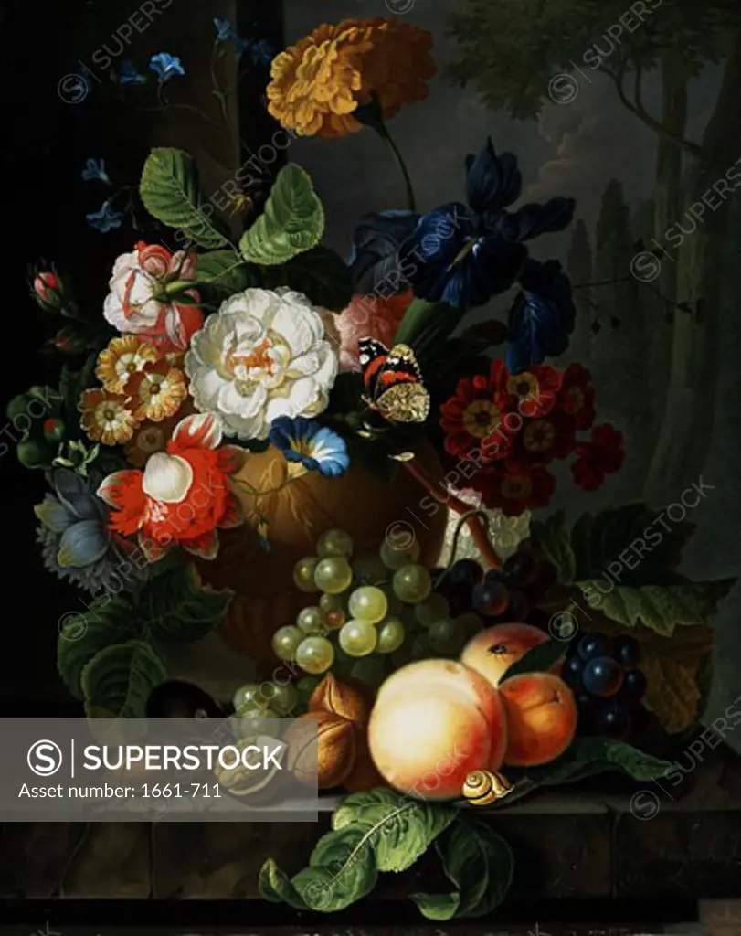 A Still Life of Flowers in a Terracotta Vase Elizabeth van Hoogenhuyzen (1776-1794)