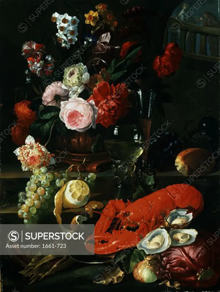 A Rich Still Life with Lobster and Oysters Jacob Caproens (ac.1653-1672)