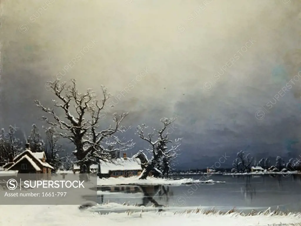 Snowbound River Landscape, 1884, Neils Christiansen, (1850-1922)