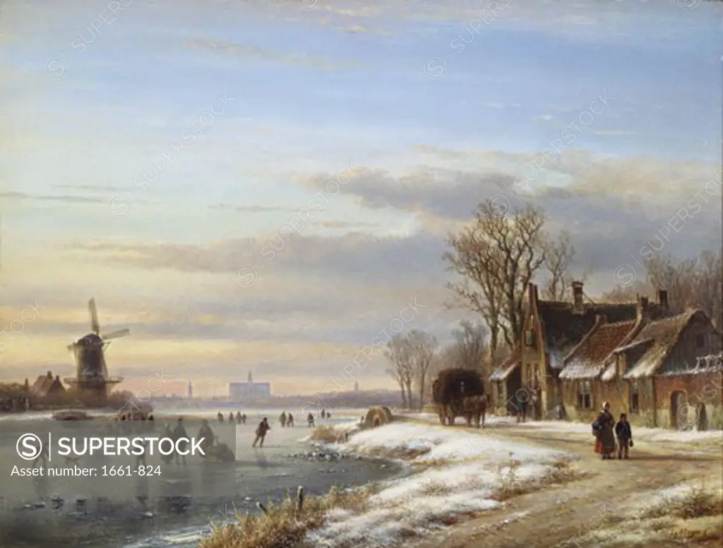 Canal and Town Scene in Winter, Lodewijk Johannes Kleijn, (1817-1897/Dutch)
