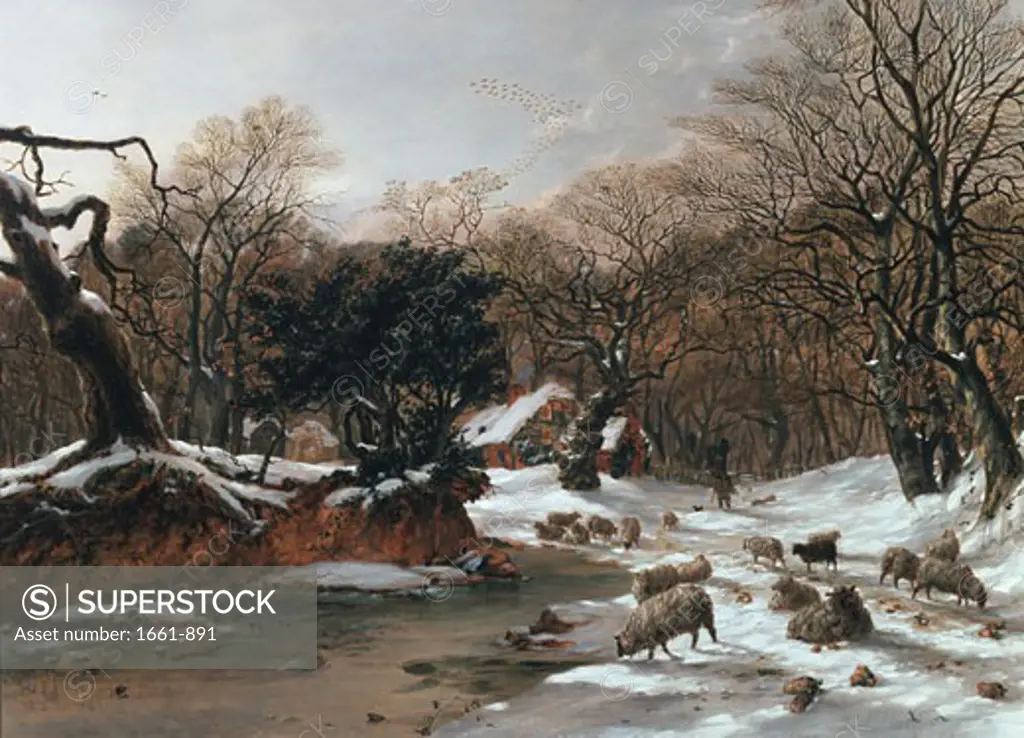 The Woodland Farm in Winter, Hopkins Horsley Hobday Horsley, (1807-1890/British)