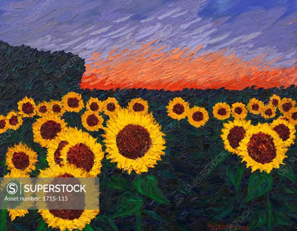 Sunflowers at Sunset 2006 Todd Muskopf (b.20th C. American) Oil on panel