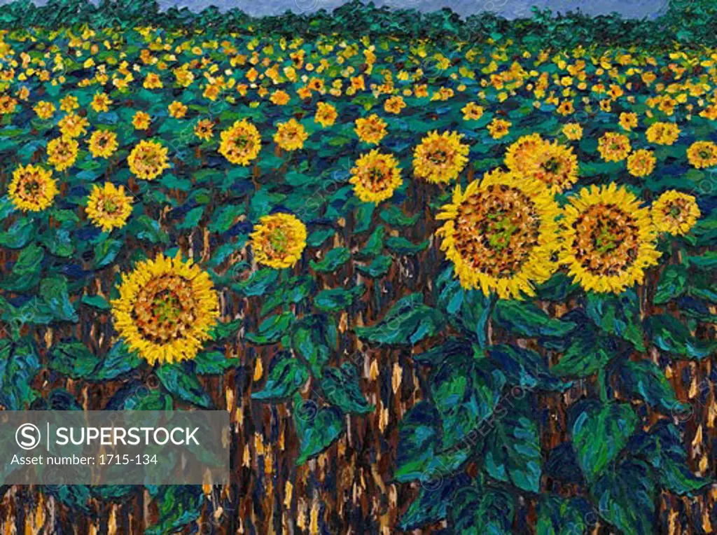 Marching Sunflowers 2002 Todd Muskopf (b.20th C. American) Oil on panel