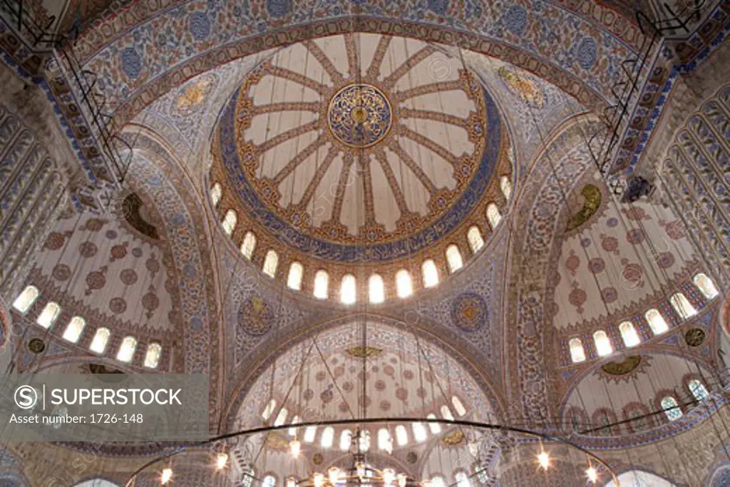 Interior of a mosque, Blue Mosque, Istanbul, Turkey