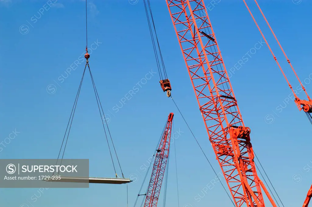 Cranes at a construction site, New York City, New York State, USA