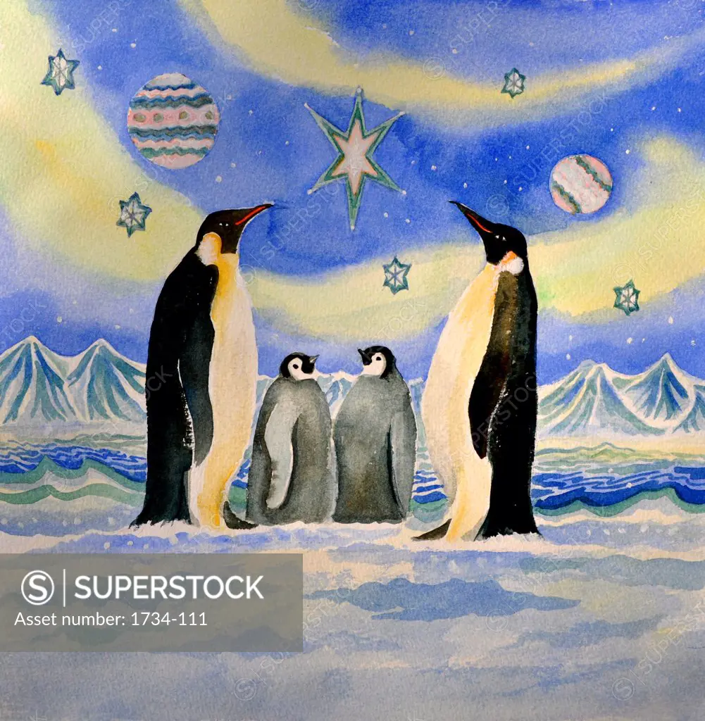 Penguin family on snow