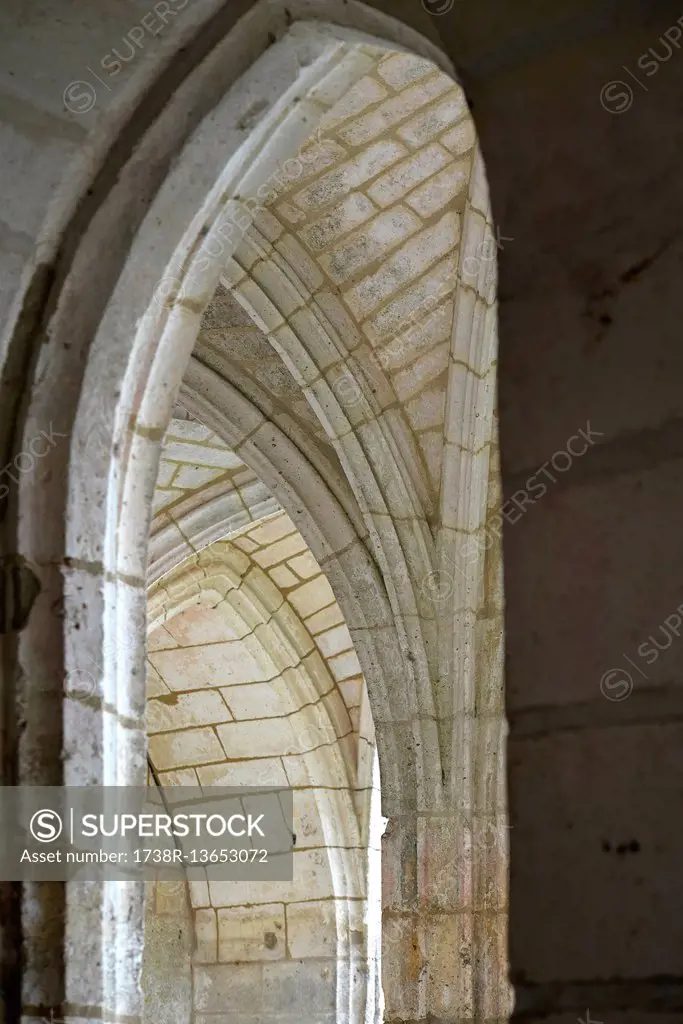 France, Dordogne, detail of the arches of the cloister of the abbey of Brantome