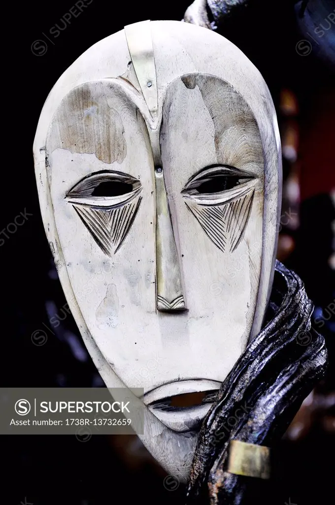 Africa, Gabon, Libreville, art and craft, craft market, ethnical wooden masks