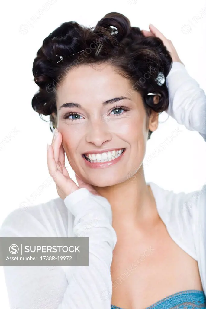 Young woman with hair clips
