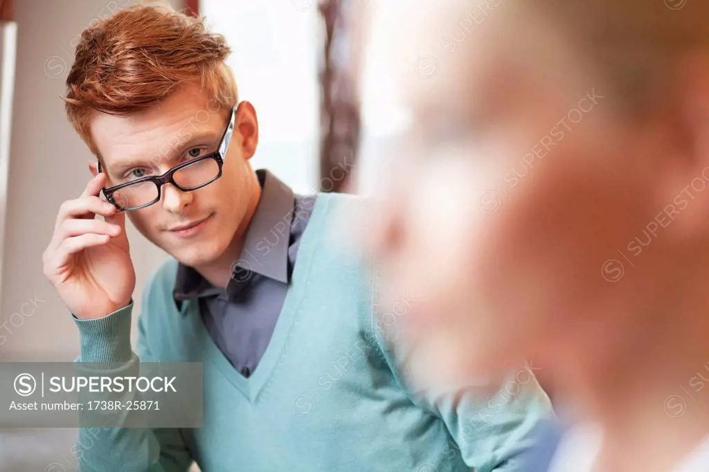 Man looking at a businesswoman