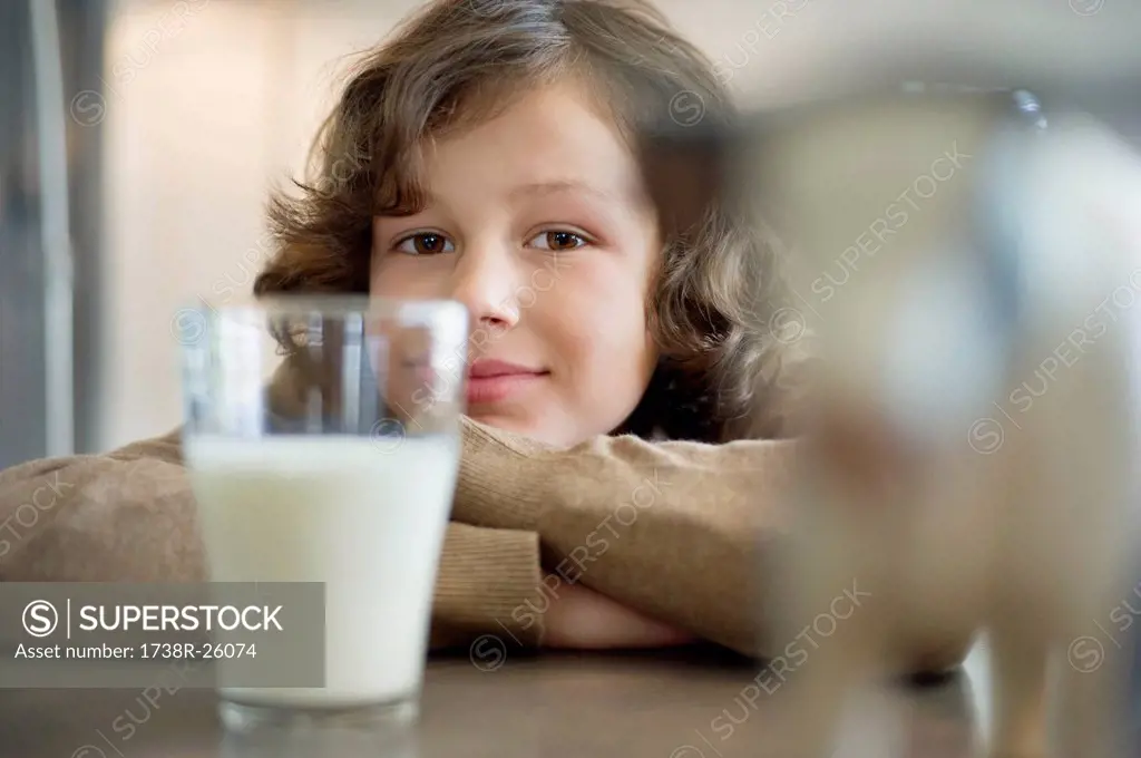 Portrait of a boy with a glass of milk