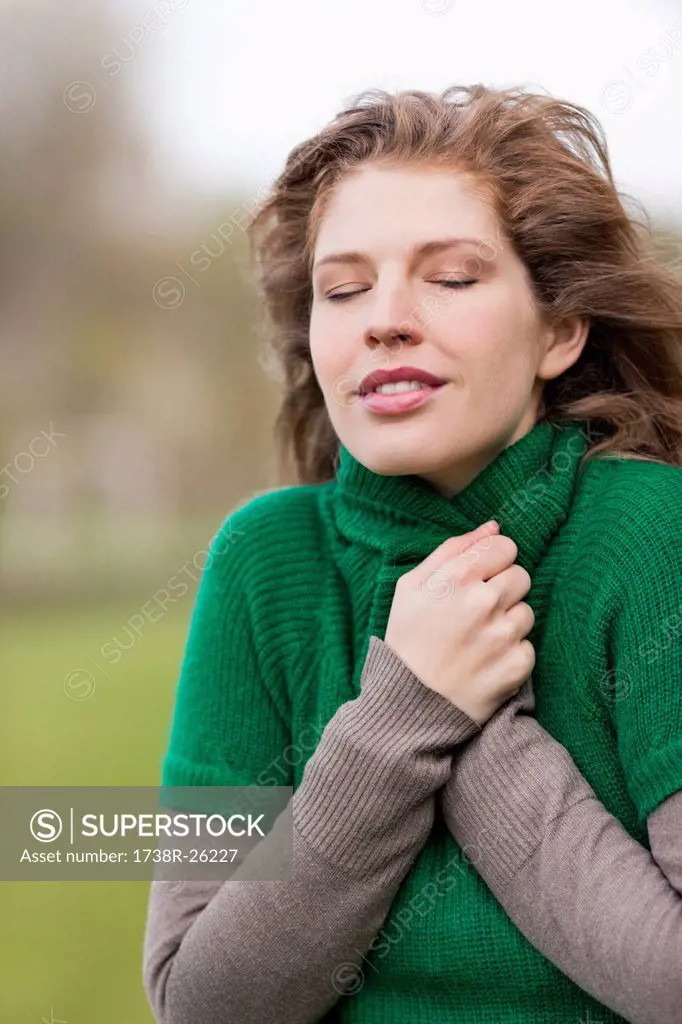 Close_up of a woman shivering