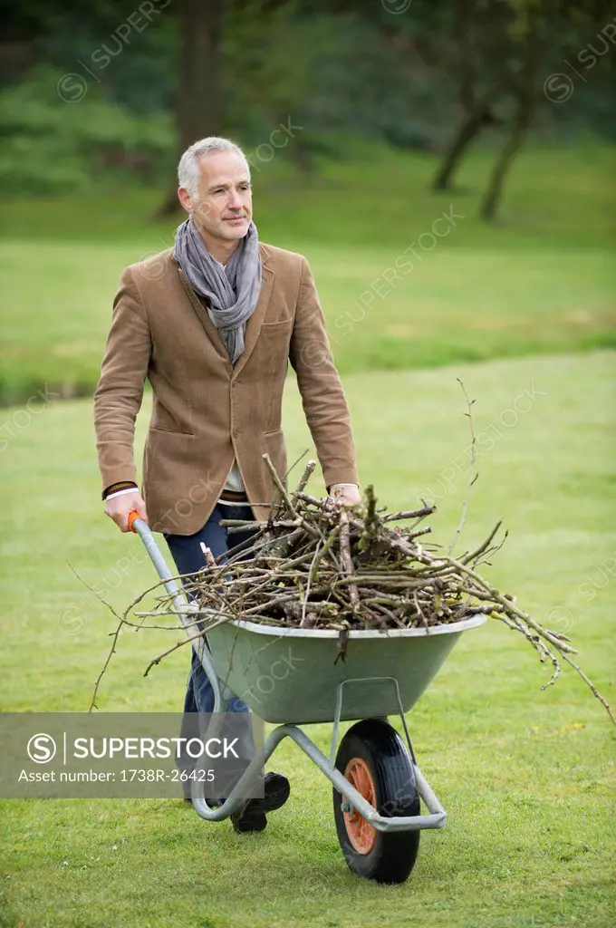 Man collecting firewood in a park