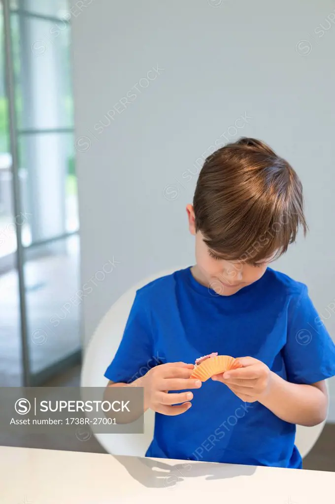 Boy holding a cup cake
