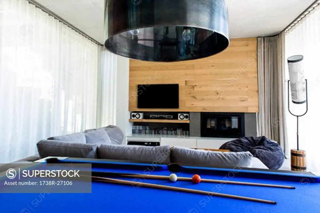 Pool table in a living room