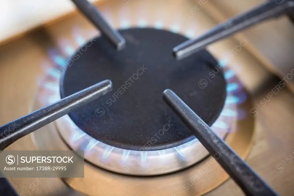 Close-up of a gas stove burner