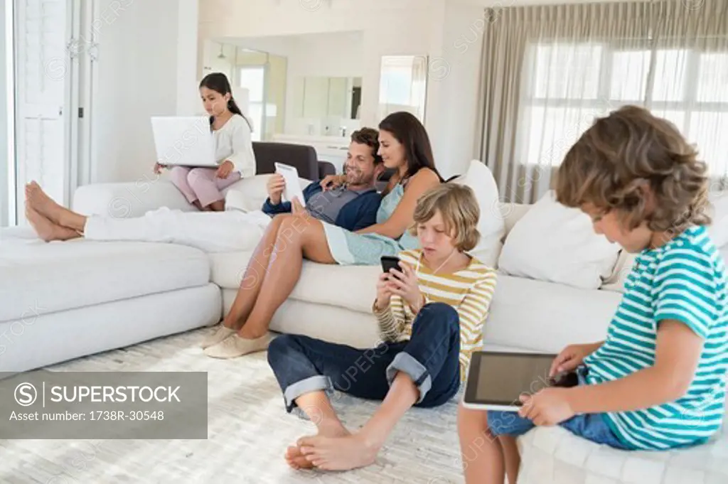 Family using electronics gadget