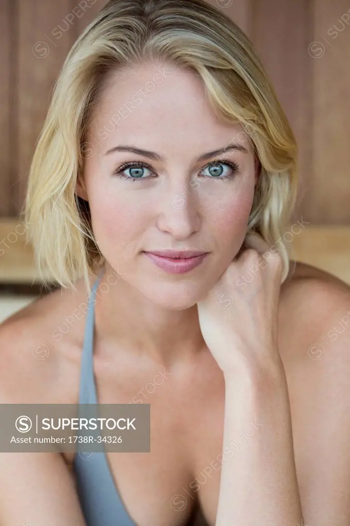 Portrait of a beautiful woman in a sauna