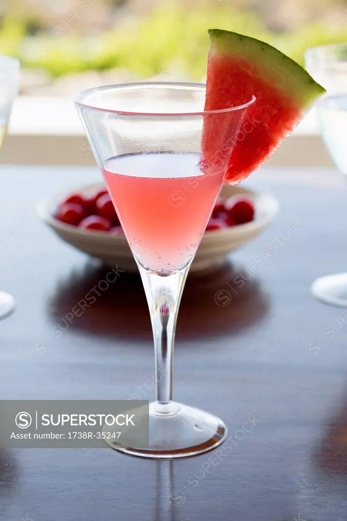 Close-up of a glass of watermelon martini