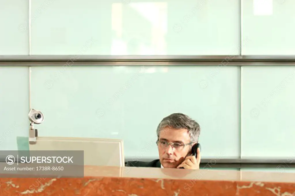 Mature businessman using telephone