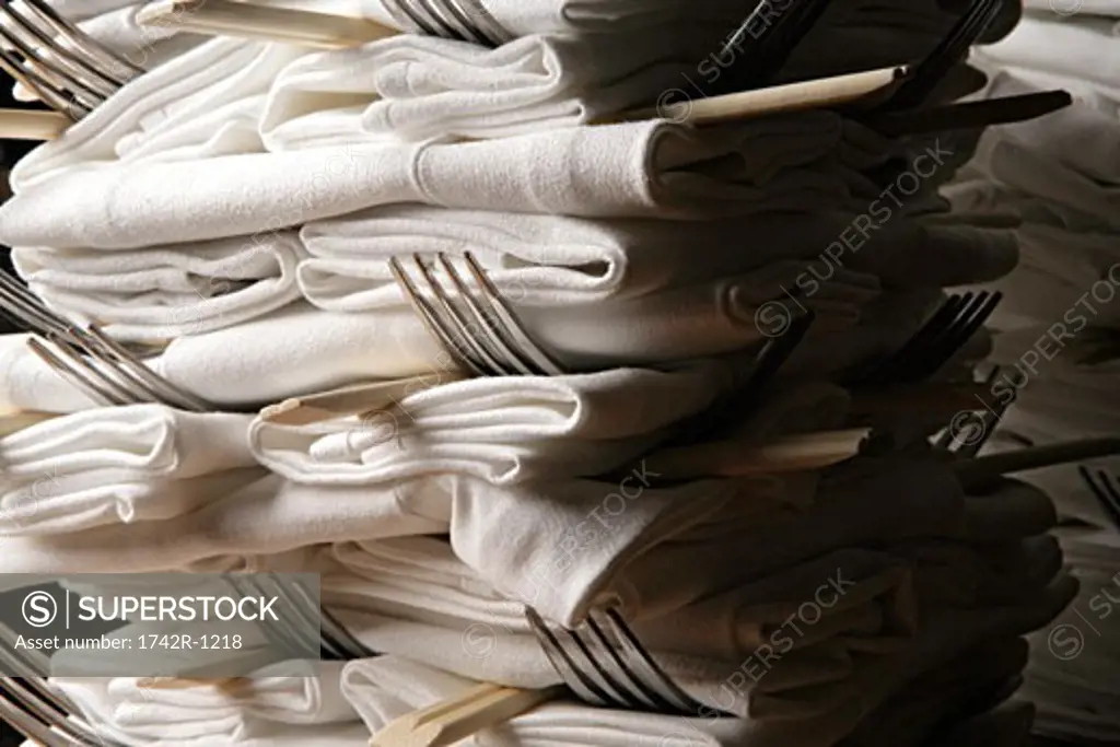 Napkins with forks, close-up