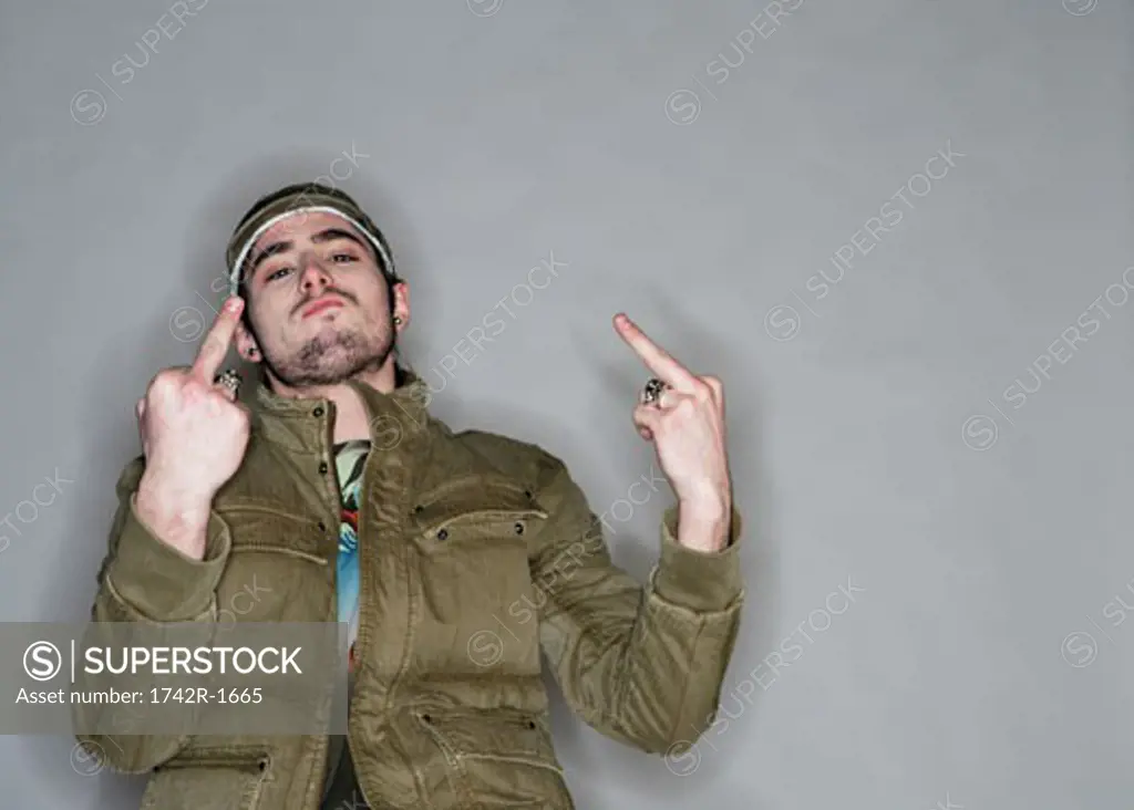 Young caucasian man gesturing with his hands