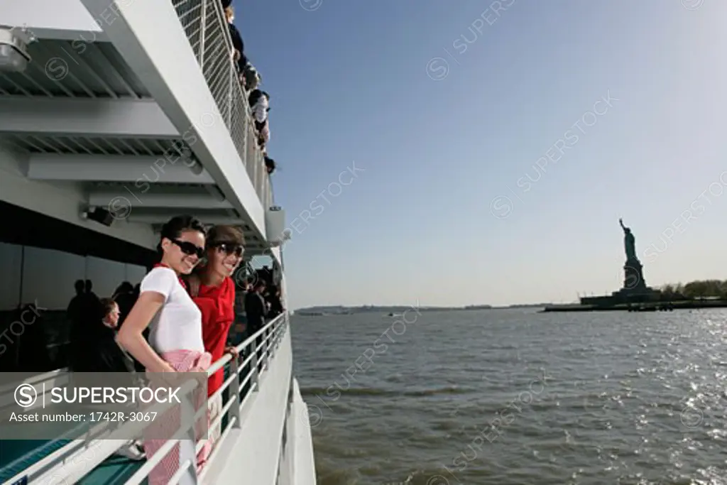 Passengers aboard a ferry in the Hudson River