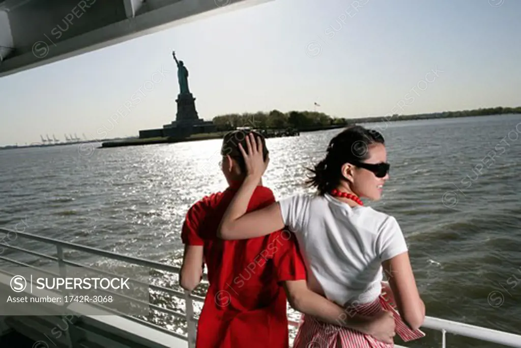 Young couple aboard a ferry in the Hudson River
