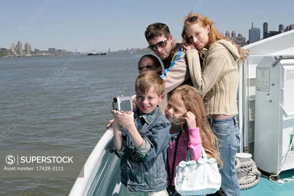 Family sightseeing on a ferry 