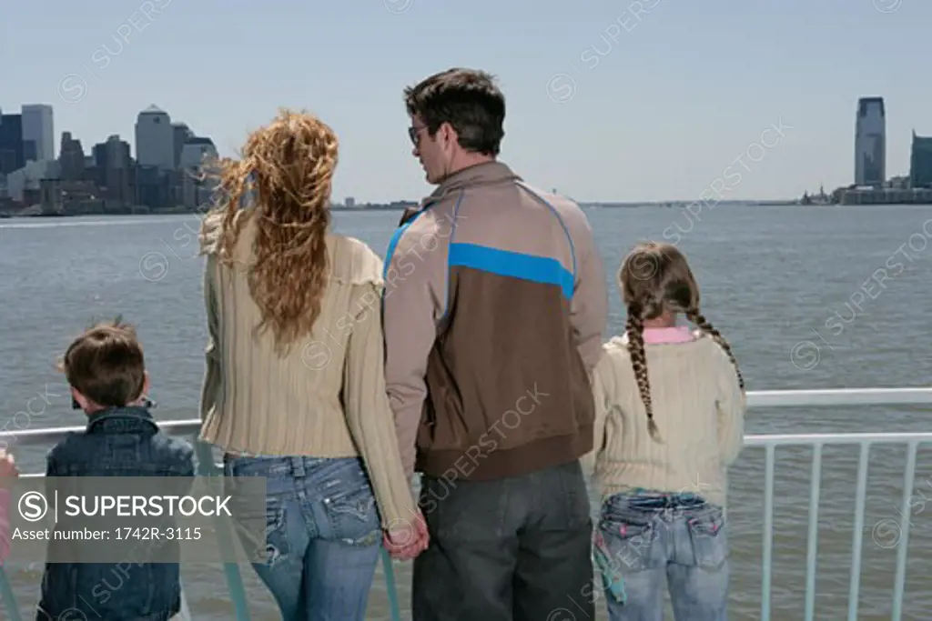 Family of four sightseeing
