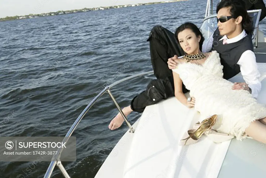 View of a couple on a yacht.
