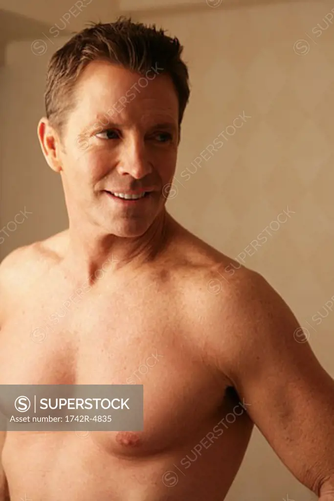 Mature man close-up, bare chest