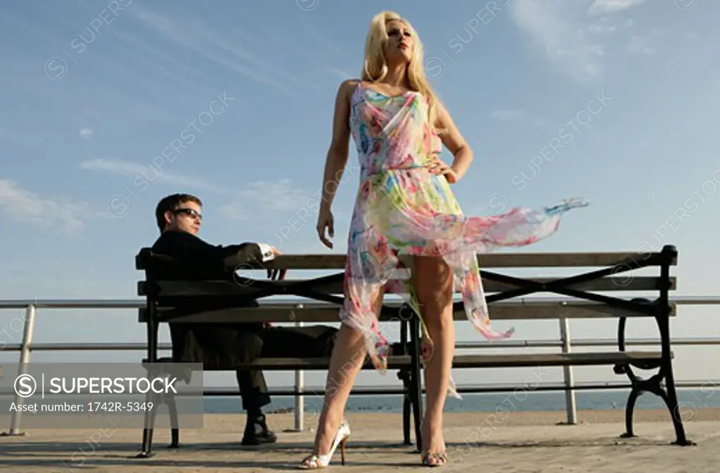Caucasian couple at a bench