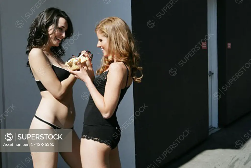 Two women holding ice cream cones