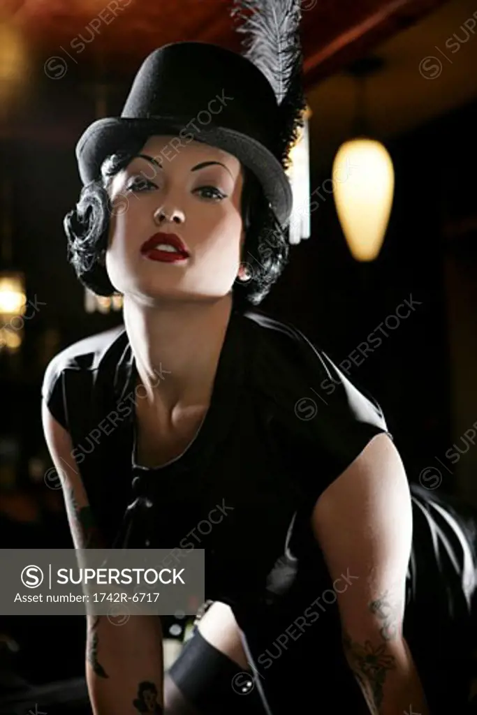 Young sexy woman in burlesque bar.