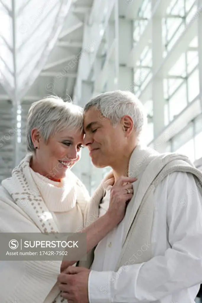 Romantic mature couple in airport.