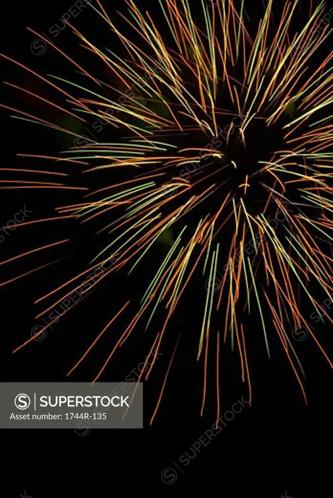 Low angle view of fireworks display at night