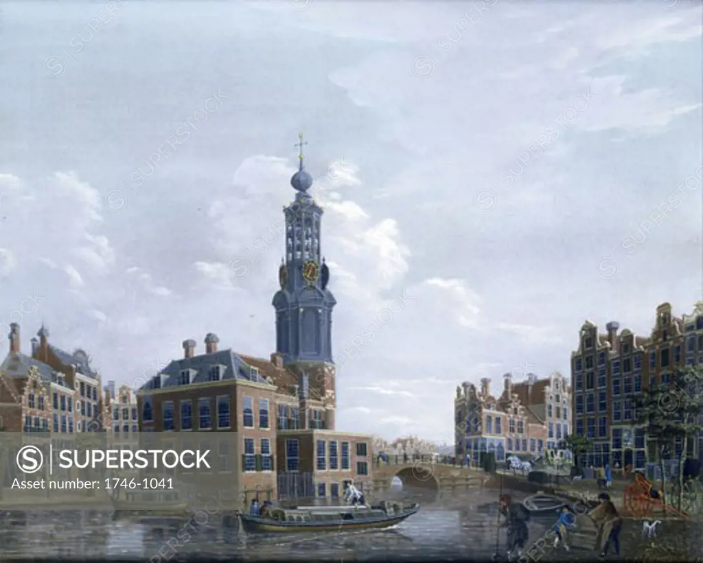 View of the Mint Tower at Amsterdam, 1777, Isaak Ouwater, (1748-1793/Dutch), Oil on wood, Private collection