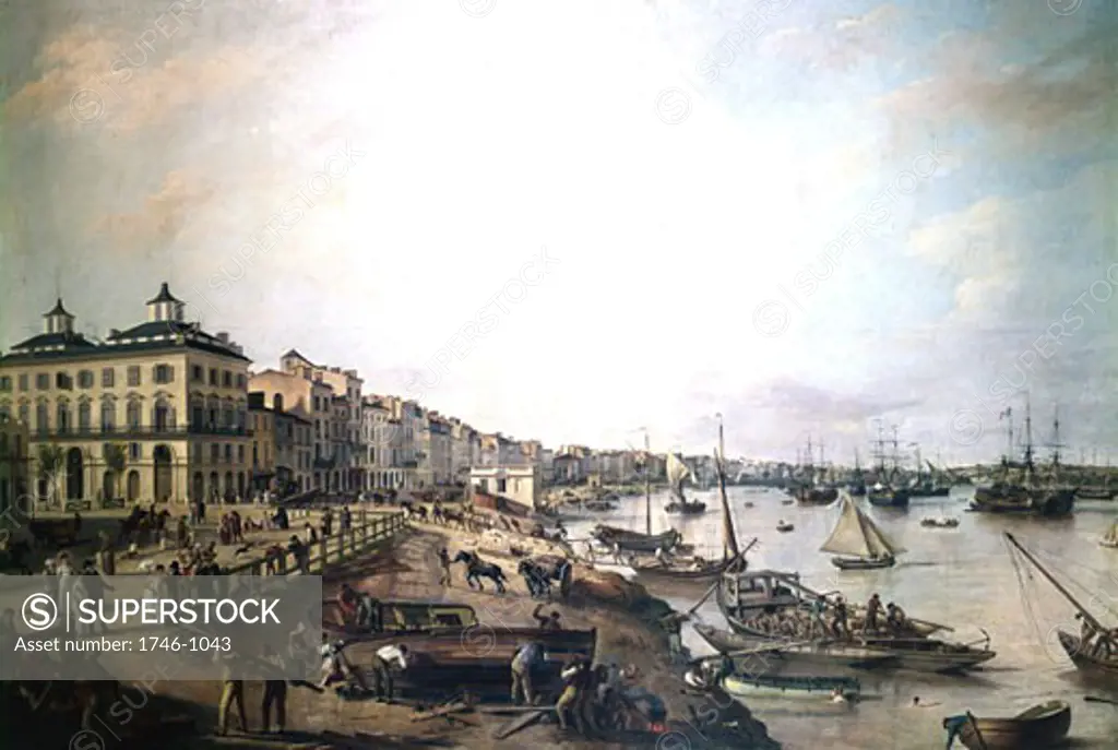 Vue d'une partie du port et des quais de Bordeaux: dit Les Chartrons et Bacalan 1804 Pierre Lacour (1745-1814 French) Musée des Beaux-Arts de Bordeaux