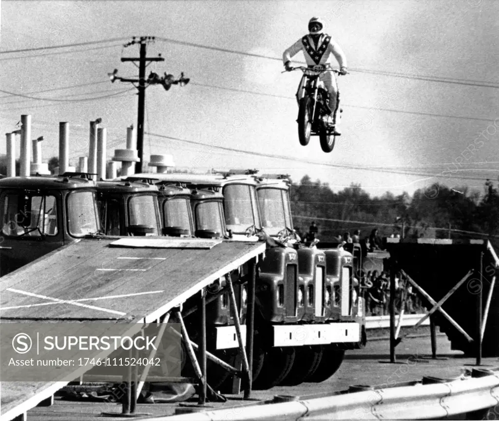 Evel Knievel was an American daredevil, painter, entertainer, and international icon. In his career he attempted over 75 ramp-to-ramp motorcycle jumps between 1965 and 1980, and in 1974, a failed jump across Snake River Canyon in the Skycycle X-2, a steam-powered rocket. The over 433 broken bones he suffered during his career earned him an entry in the Guinness Book of World Records as the survivor of 'most bones broken in a lifetime'