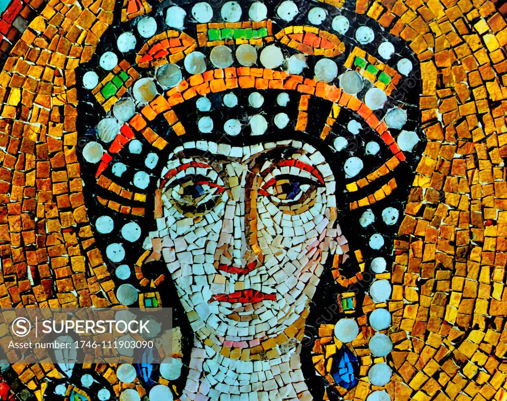 The Empress Theodora, (wife of Justinian 1), a powerful woman. This 6th century mosaic is from the Basilica of San Vitale, Ravenna.