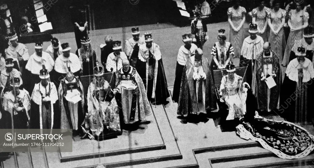 Photograph of Queen Elizabeth The Queen Mother (1900-2002) and King George VI (1895-1952) immediately after the Queen's Coronation. Dated 1937