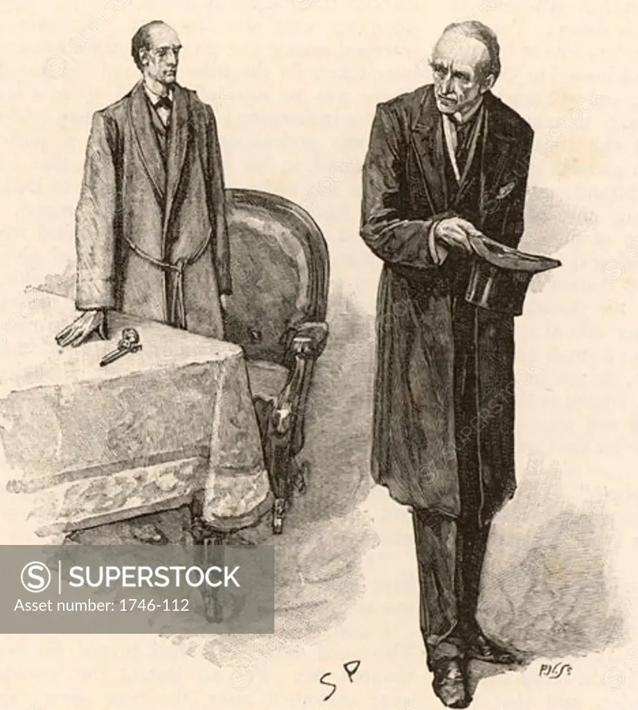 Professor Moriarty leaves Holmes From "Adventure of the Final Problem" By Sir Arthur Conan Doyle, Published in Strand Magazine in 1893 Sidney Paget (1860-1908 English)