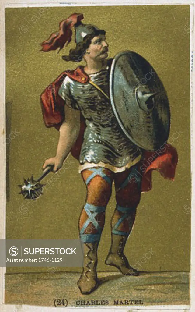 Charles Martel (c688-741) 'The Hammer'. Frankish king, grandfather of Charlemagne. Defeated Moors at battle of Tours, near Poitiers 732. 19th century chromolithograph
