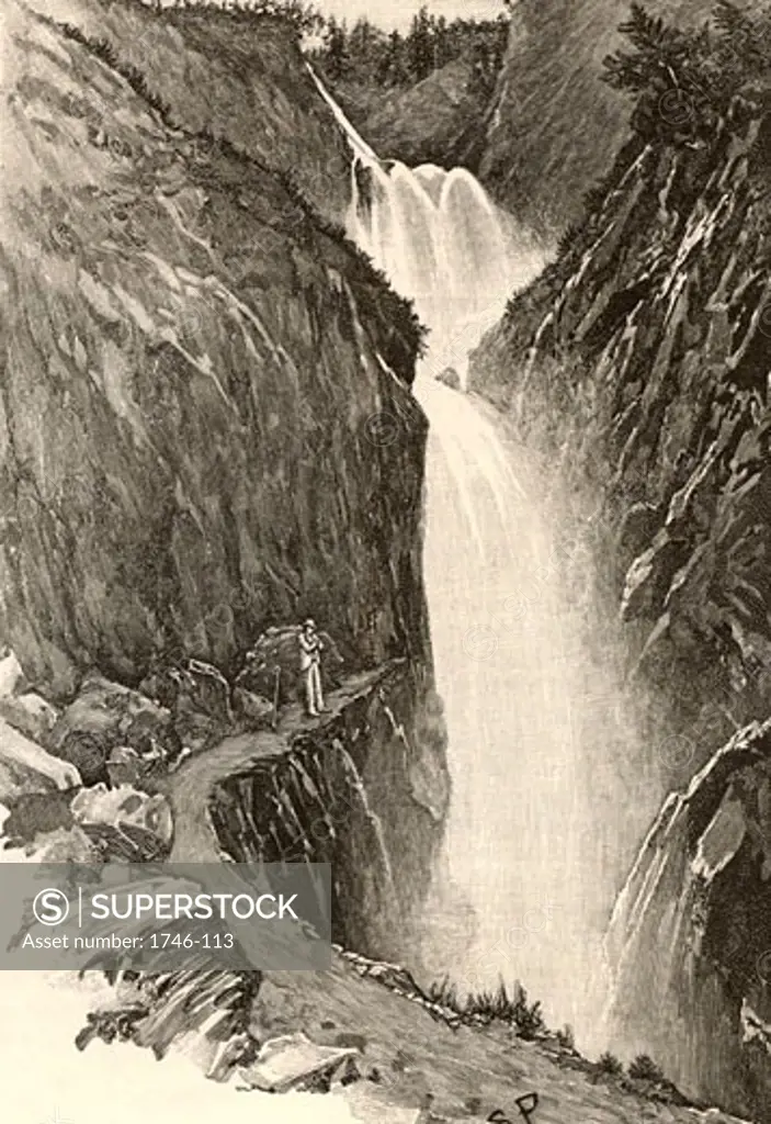 Holmes contemplating the drop from the path to the Reichenbach Falls From "Adventure of the Final Problem" By Sir Arthur Conan Doyle, Published in Strand Magazine in 1893 Sidney Paget (1860-1908 English)